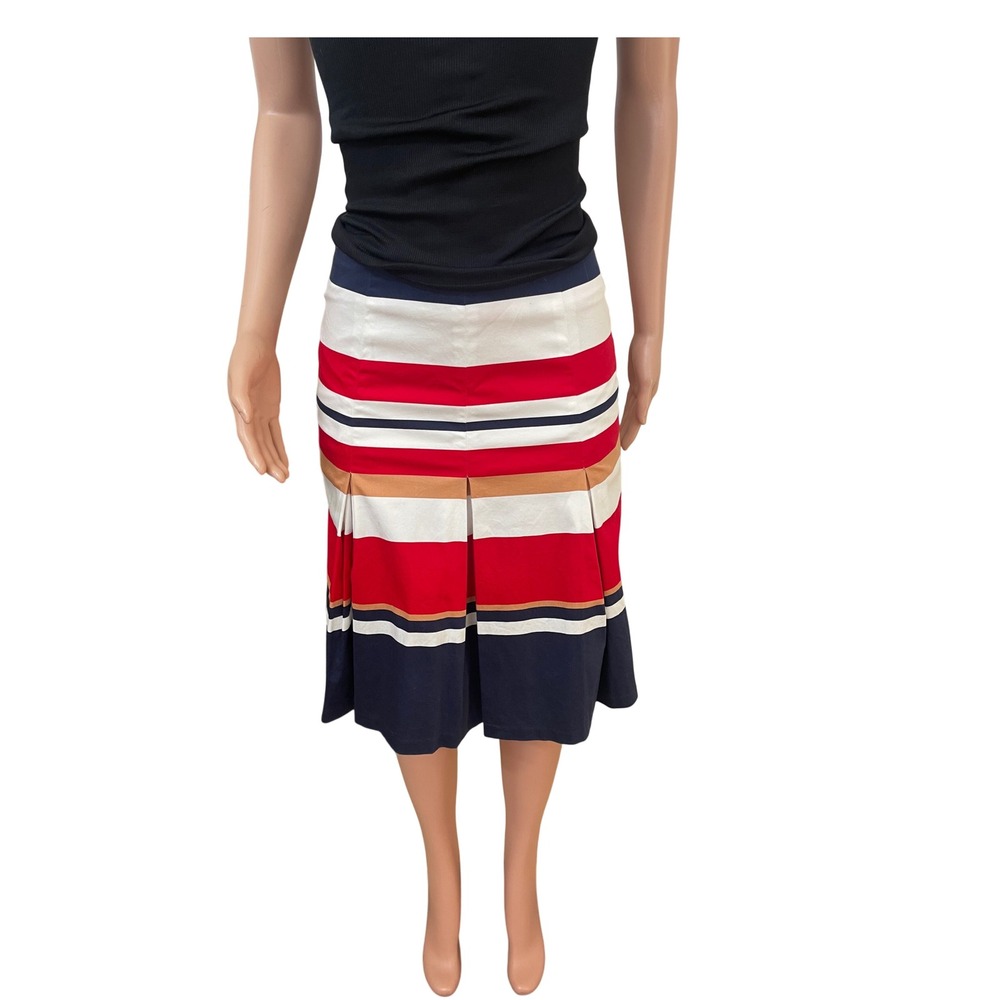 Linea Domani Cotton blend‎ Pleated Striped Skirt, SZ 4, lined preppy, nautical